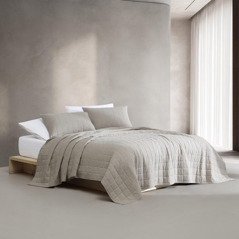 Calvin Klein Melange Flannel Cotton Solid Quilt, Natural, Queen Quilt