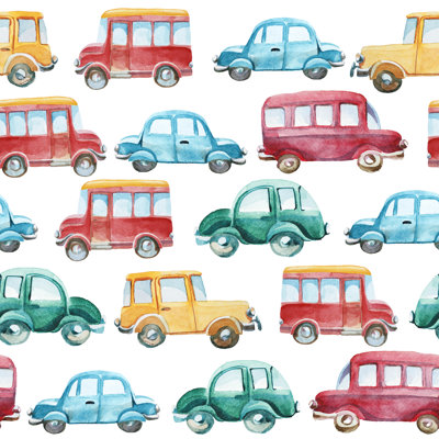 Watercolor Pattern Of Different Cars - Wrapped Canvas Painting