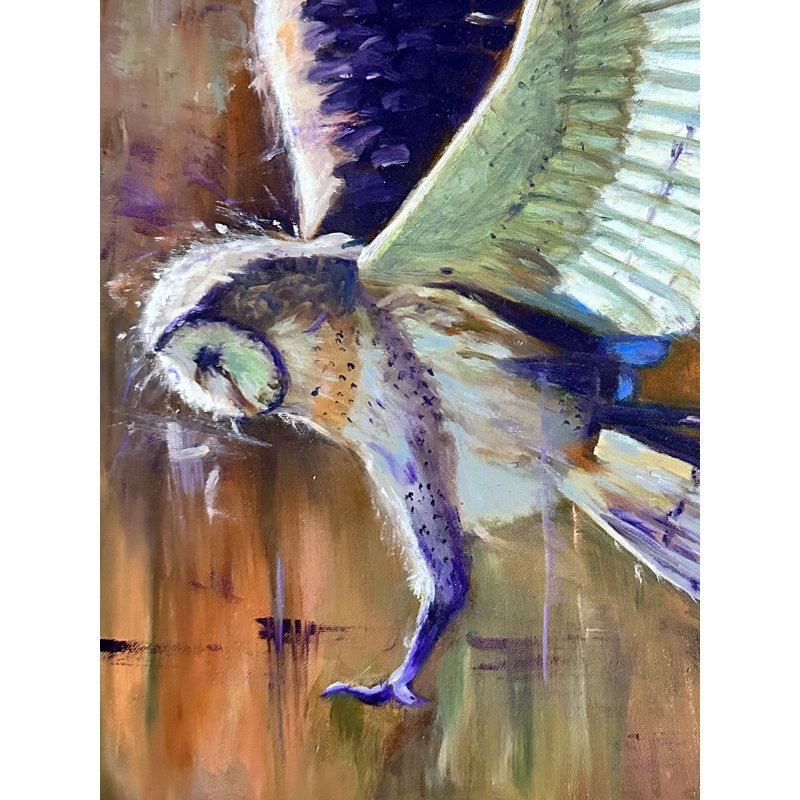 "Ascent Flying Bird", peinture à l'huile sur toile par Charulata Sridhar - Art mural nature dynamique pour décoration intérieure moderne Boho