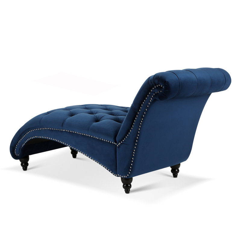 Chaise longue sans accoudoirs touffetée, Bleu
