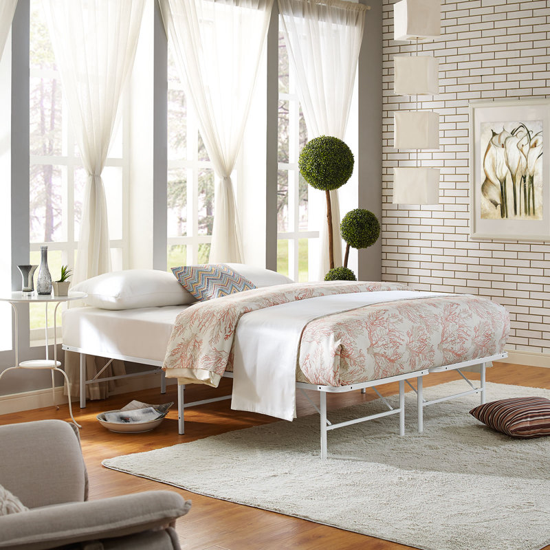 Modway Horizon Stainless Steel Bed Frame, White, Queen