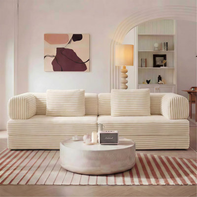 Canapé à compression, canapé-lit convertible au sol avec accoudoirs avec dossier coussiné, canapé-lit futon confortable, canapé modulaire sans causeuse, tissu en velours côtelé, pour le salon, la chambre à coucher
