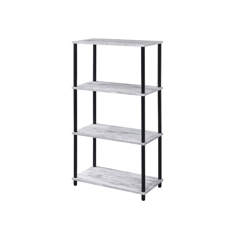 Preez 4-Tier Wooden Bookcase with Metal Frame, Antique White