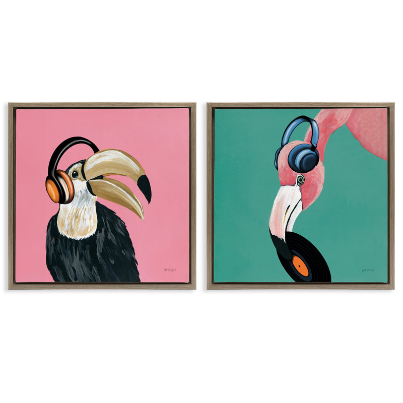 Toucan and Flamingo, Cadre flottant orme Montalcino, H 25 po x l 25 po