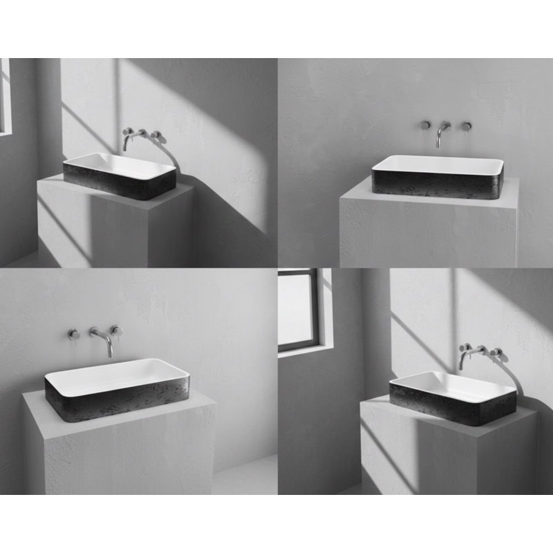 Vast Studio 21.5” L x 13.8” W Textured Black Iron/ White  Rectangular Vessel Bathroom Sink Countertop Wash , Iron/White