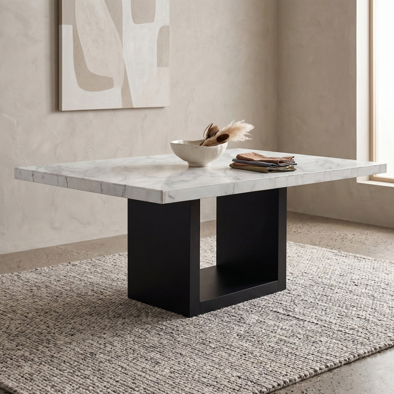Table de salle à manger à plateau en marbre véritable de 70 po Perrinton