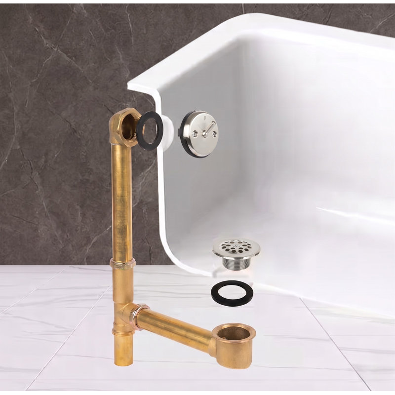 Trip Lever Leg Tub Drain with Overflow, Satin Nickel