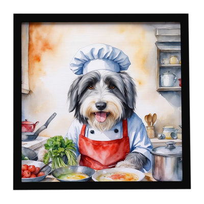 Bearded Collie The Chef Framed Metal Print