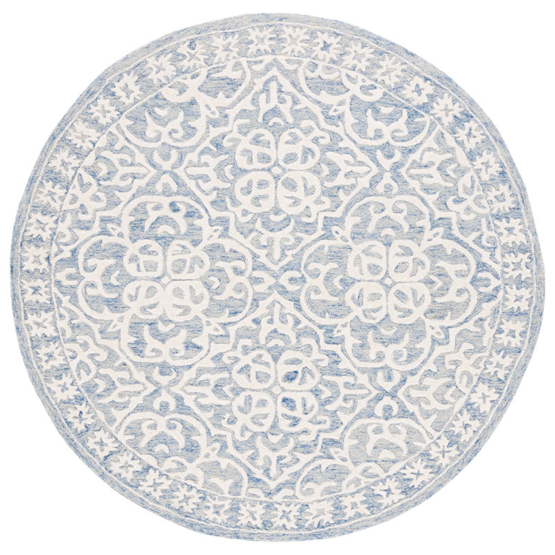 Druanne Hand Tufted Wool And Cotton With Latex Damask Rug, Round 6'