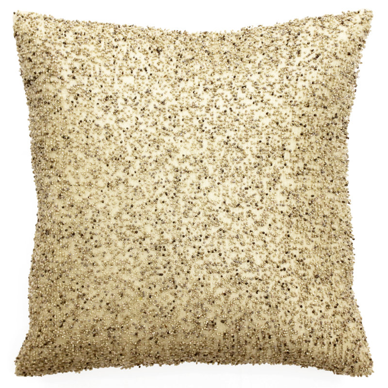 Sequined Silk Throw Pillow, Biege