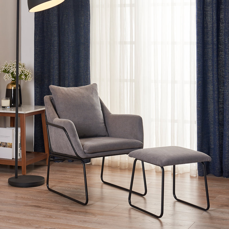 Upholstered Armchair with Ottoman, Sand, Black