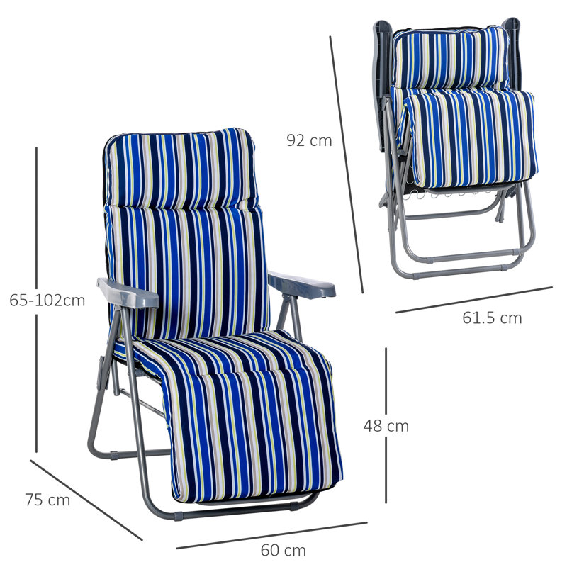 Aymelia 75cm Long Reclining Single Chaise with Cushions, Blue/White