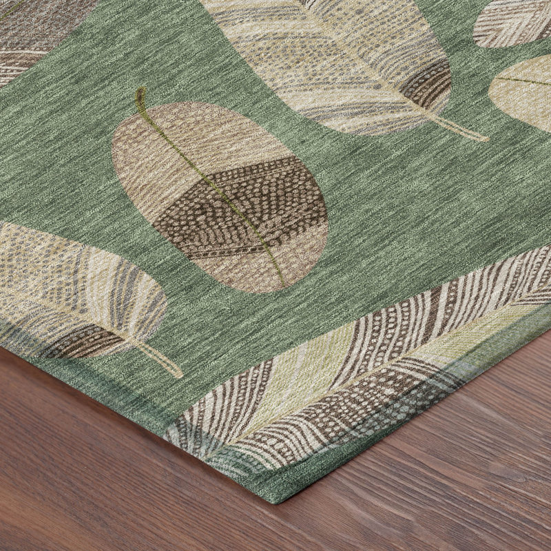 Machine Washable Indoor/Outdoor Chantille ACN2649 Botanical Rug, Green, 8' Round