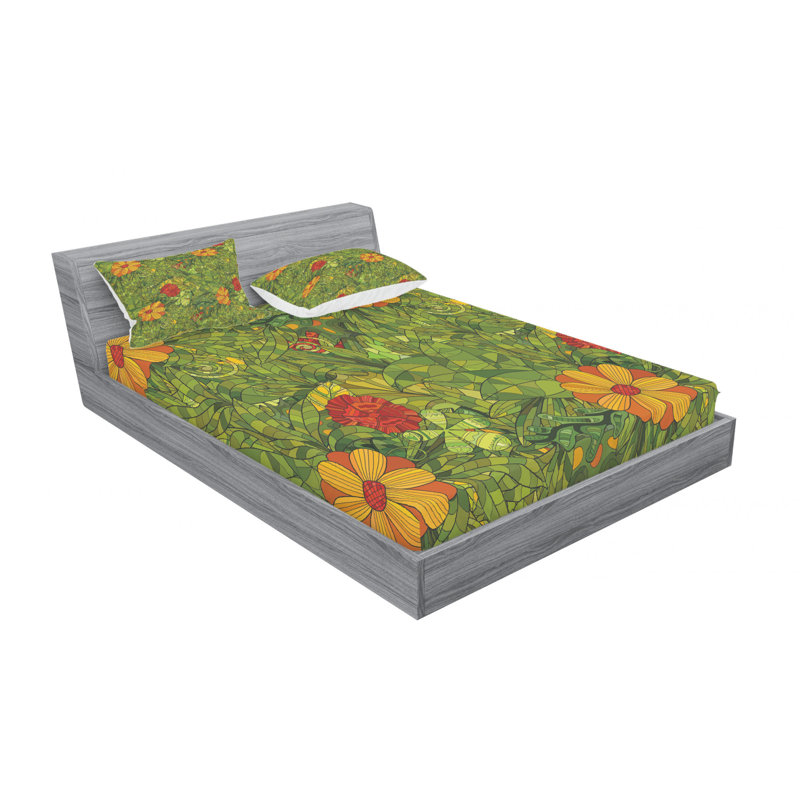 Microfiber Floral Sheet Set, Queen Sheet Set with Fitted Sheet
