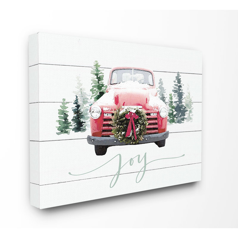 «Planked Look Holiday Joy Truck with Wreath and Trees», impression, H 24 po x l 30 po x P 1,5 po, Toile tendue