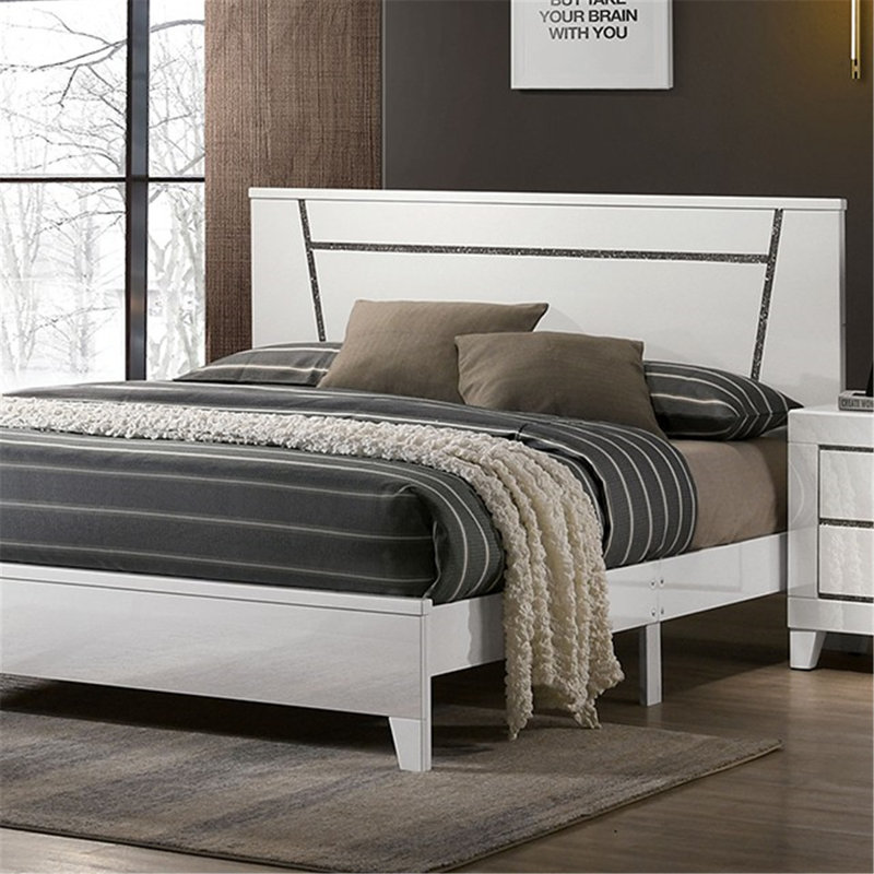 Solid Wood Platform Bed, California King, White
