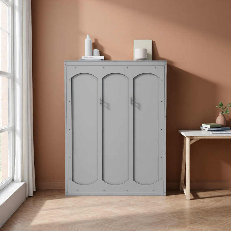 Lit escamotable mural avec tablettes Murphy, Gris, Grand lit