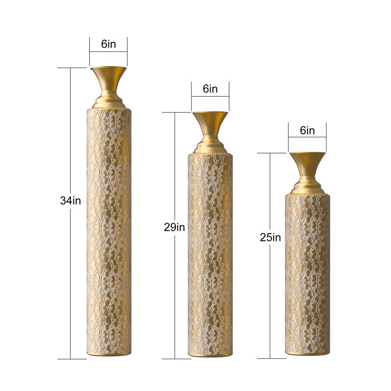 metal centre vases with growing vine patterns, set of 3
