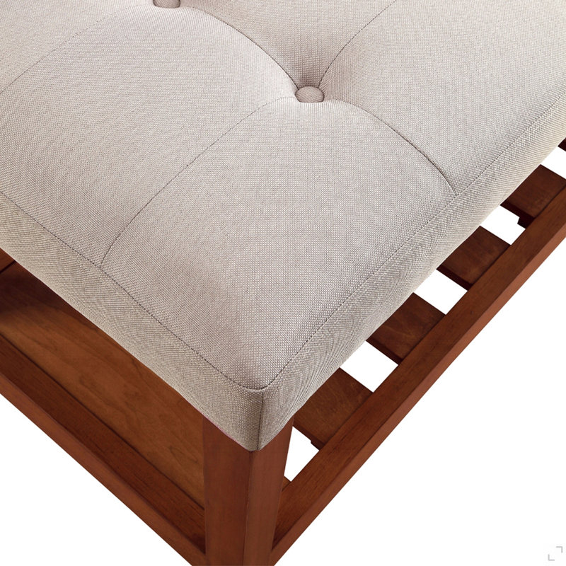 Fabric Upholstered Bench With Open Storage, Light Gray