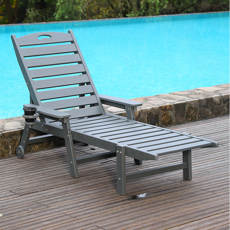 Outdoor Chaise Lounge With 4-Position Adjustable Backrest For Patio, Poolside, Deck, Gray