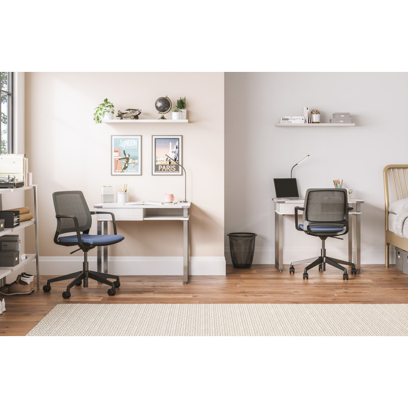 Mirella SOHO Desk With Drawer, Silver, White Ash