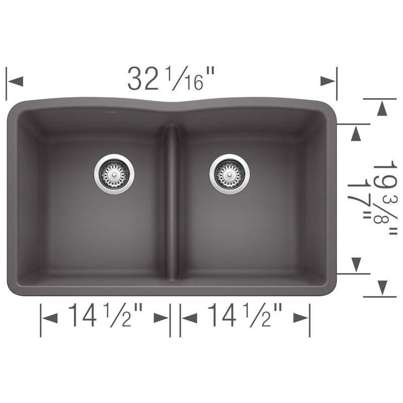 Diamond SILGRANIT 32" L X 19.25'' W Double Bowl Undermount Kitchen Sink with Low Divide, Cinder