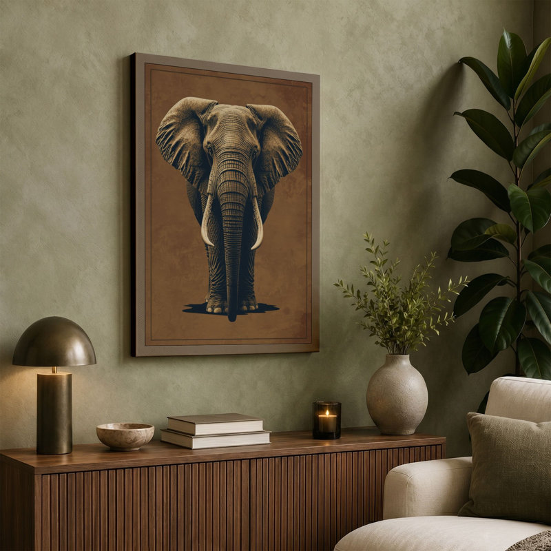 Elephant in Dignity Realism - Wrapped Canvas, 24x16 - 61.0 x 40.6 cm, Teal Border