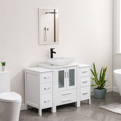 Carrel 48" Double Sink Bathroom Vanity Set with Manufactured Wood Top, Vessel Sink, Faucet, Mirror Not Included