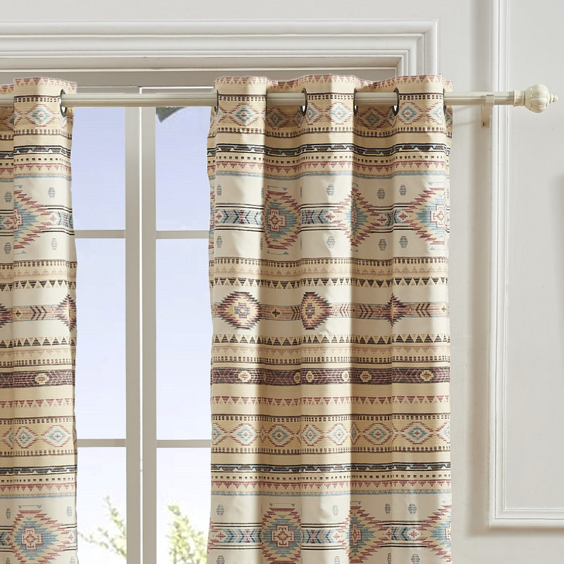 Phoenix Beige Southwest Geometric Light-Filtering Grommet Curtain Panels