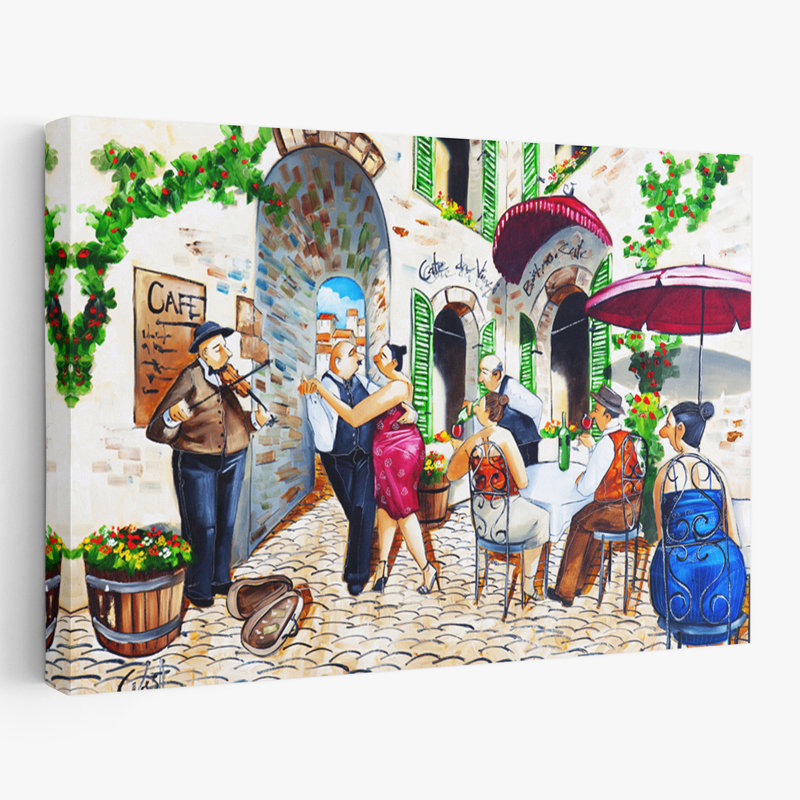 Corner Cafe At Cafe Da Vinci - Art figuratif, Cafés, Danse, Italie, H 16 po x l 24 po