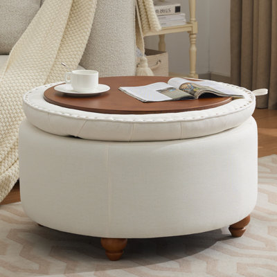30’’ Wide Upholstered Tufted Round Storage Ottoman by Charlton Home