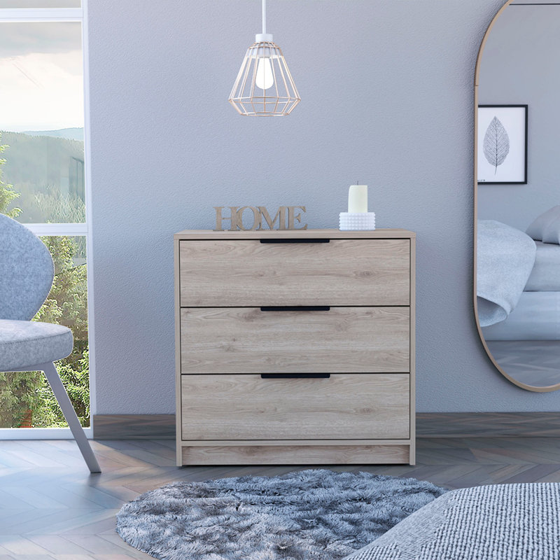 Commode 3 tiroirs Anayelly, Gris clair