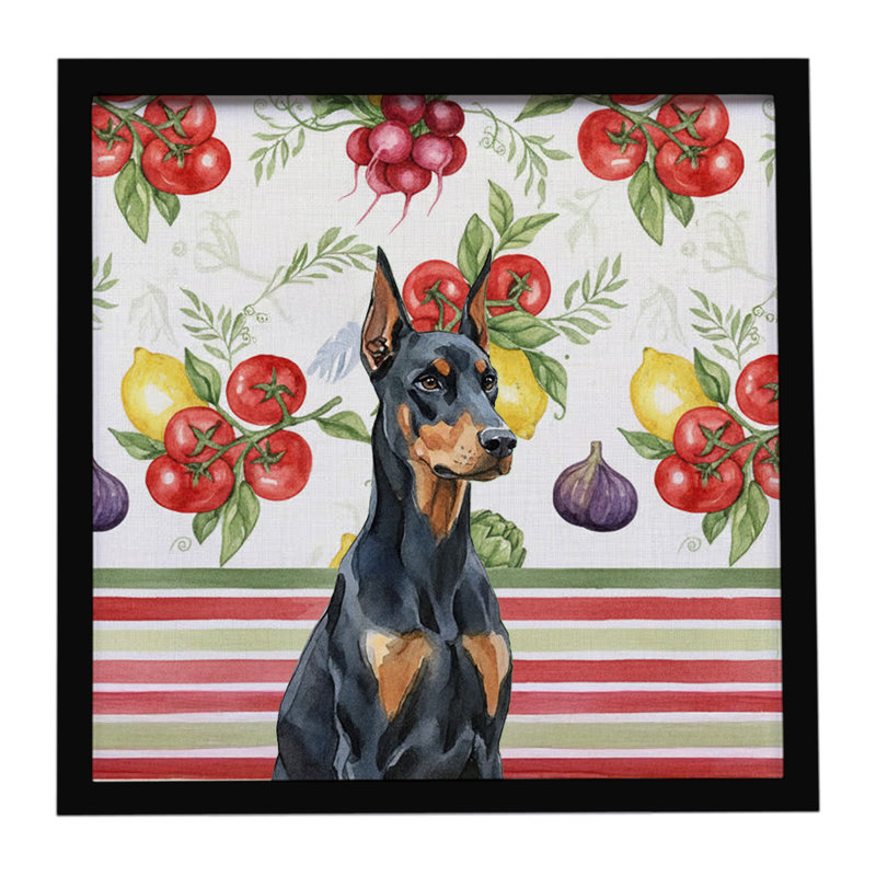 Doberman Pinscher Légumes, impression sur métal encadrée