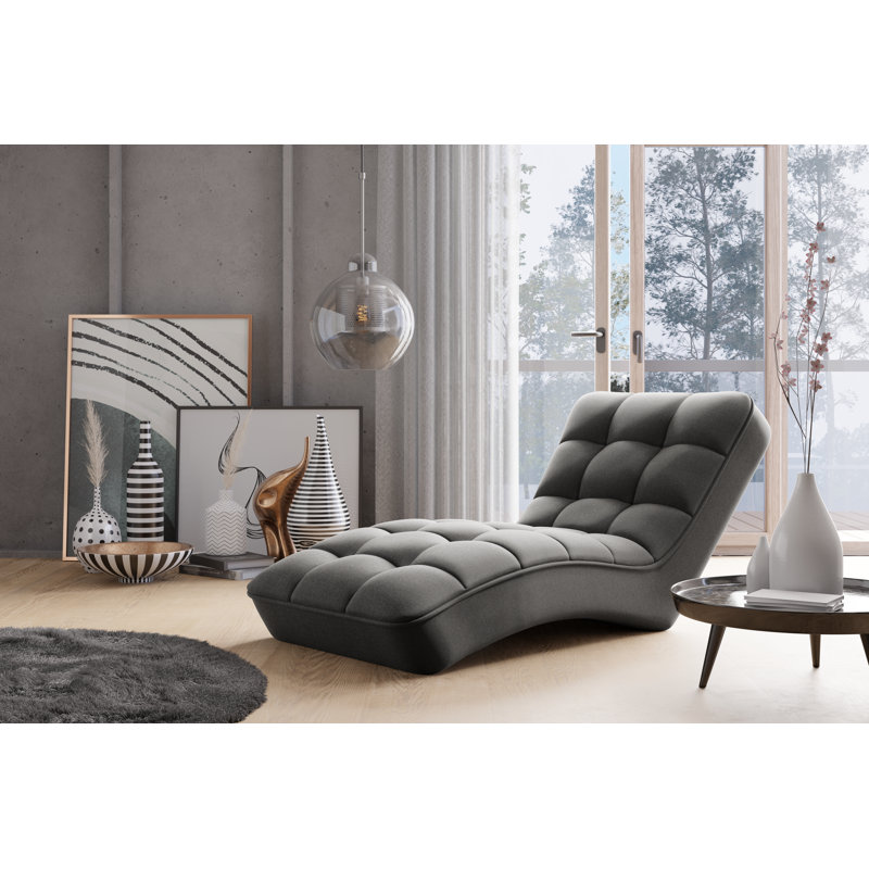 Rimsha Upholstered Chaise Lounge, Dark Grey