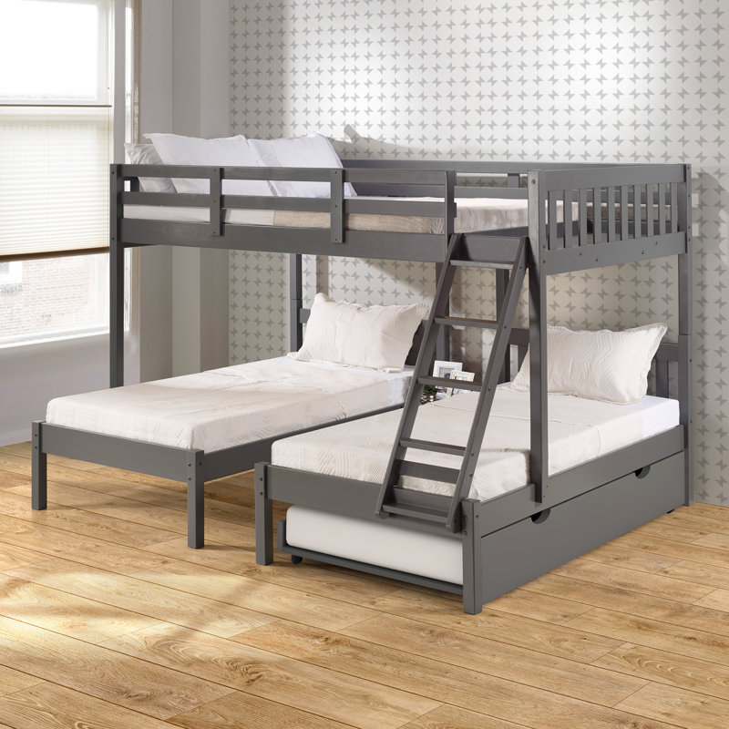 Abye Twin Over Twin Over Full Triple Bed with Trundle, Dark Gray