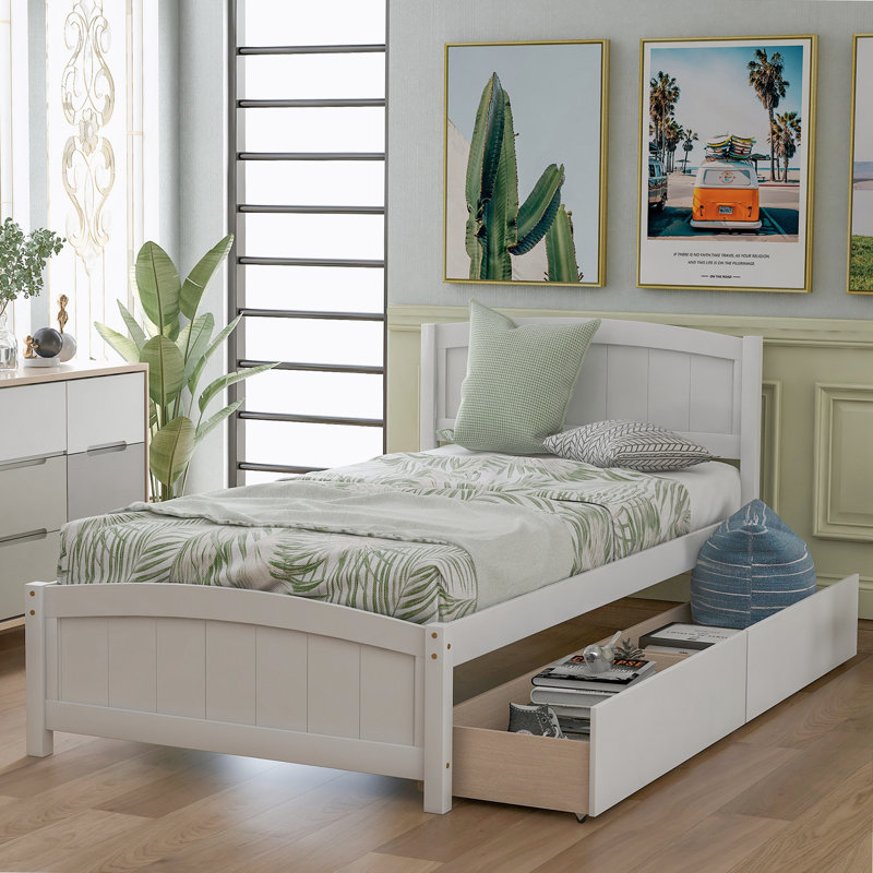 Lit plateforme avec deux tiroirs, Blanc