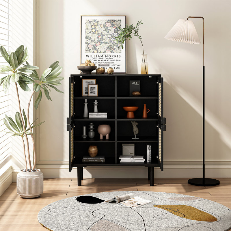 4-Doors With Eight Spacious Compartments, Ideal For Entryway, Living Room, And Hallway Organization, Black