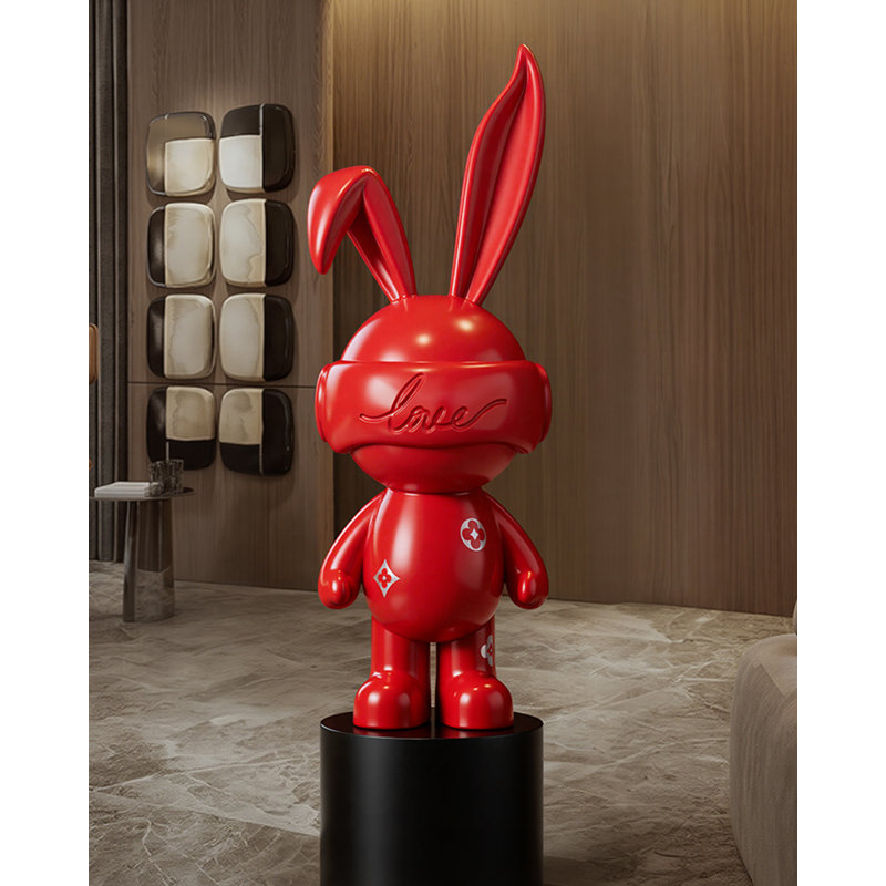 Lapin pelucheux en résine, Rouge
