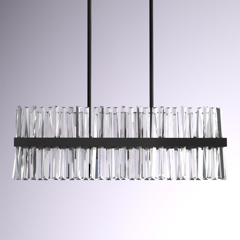 Athol Metal Linear Chandelier with Crystal Accents, Black, 24, 12" H x 42" W x 12" D