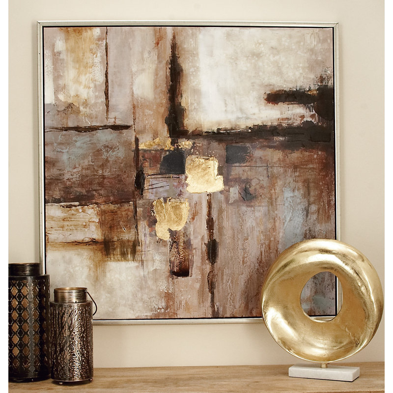 Canvas Abstract Brown Framed Wall Art with Silver Frame