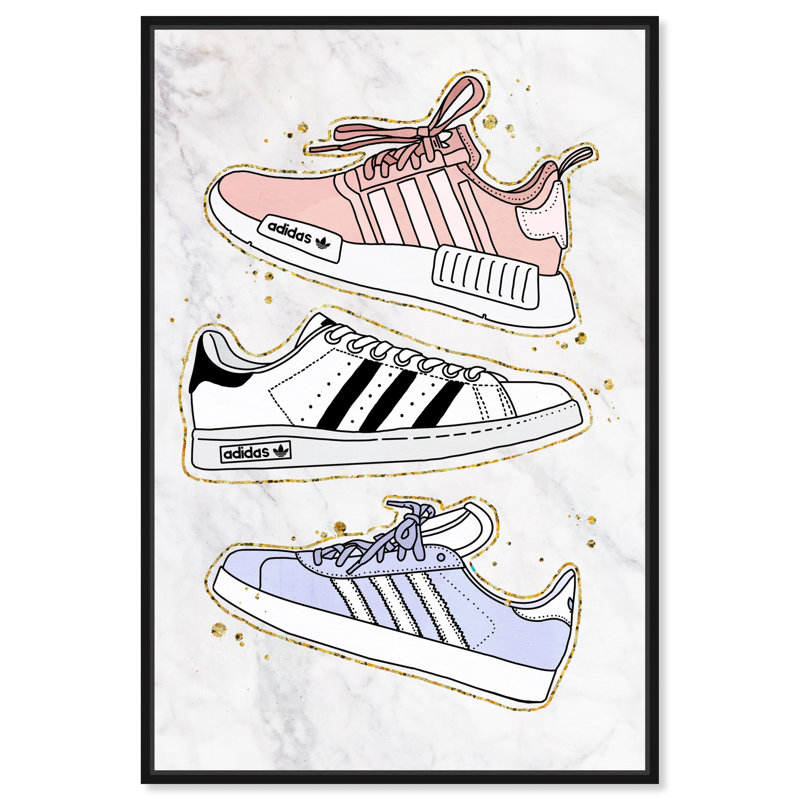 Espadrilles pastel - impression sur toile, H 30 po x l 20 po, Cadre flottant noir