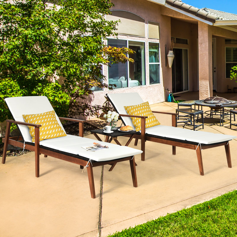 Aous Outdoor Chaise Lounge Set with Table , Cushion Included, Ivory