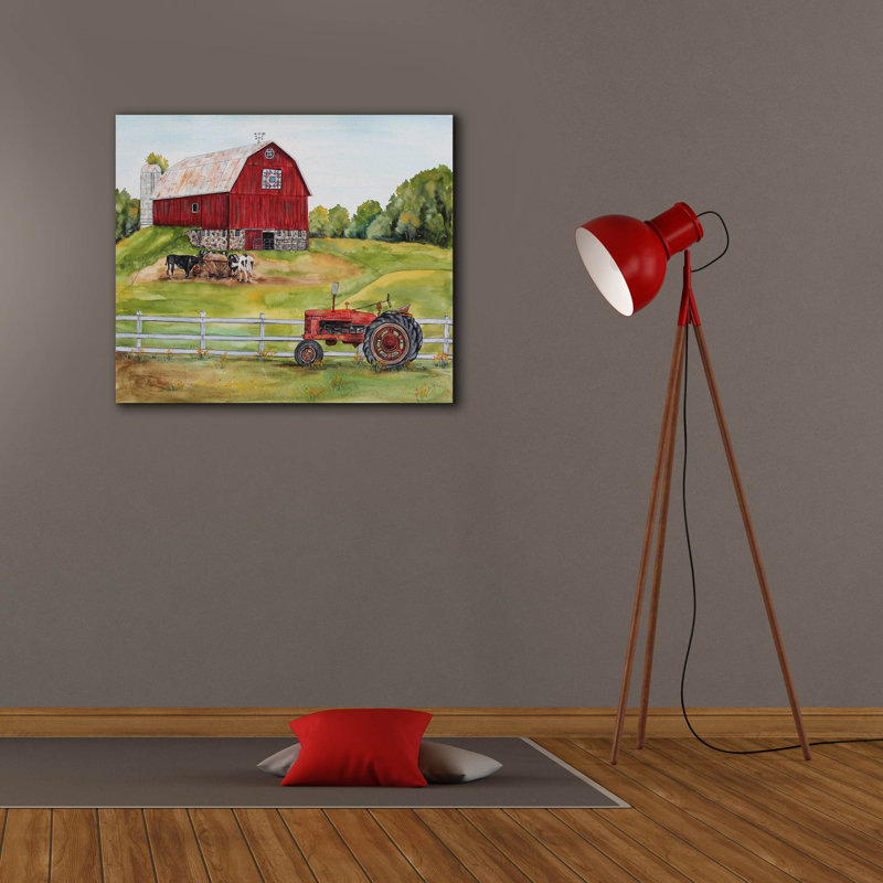 «Rurale rouge grange B» par Jean Plout, art mural sur toile, H 26 po x l 30 po x P 1,5 po