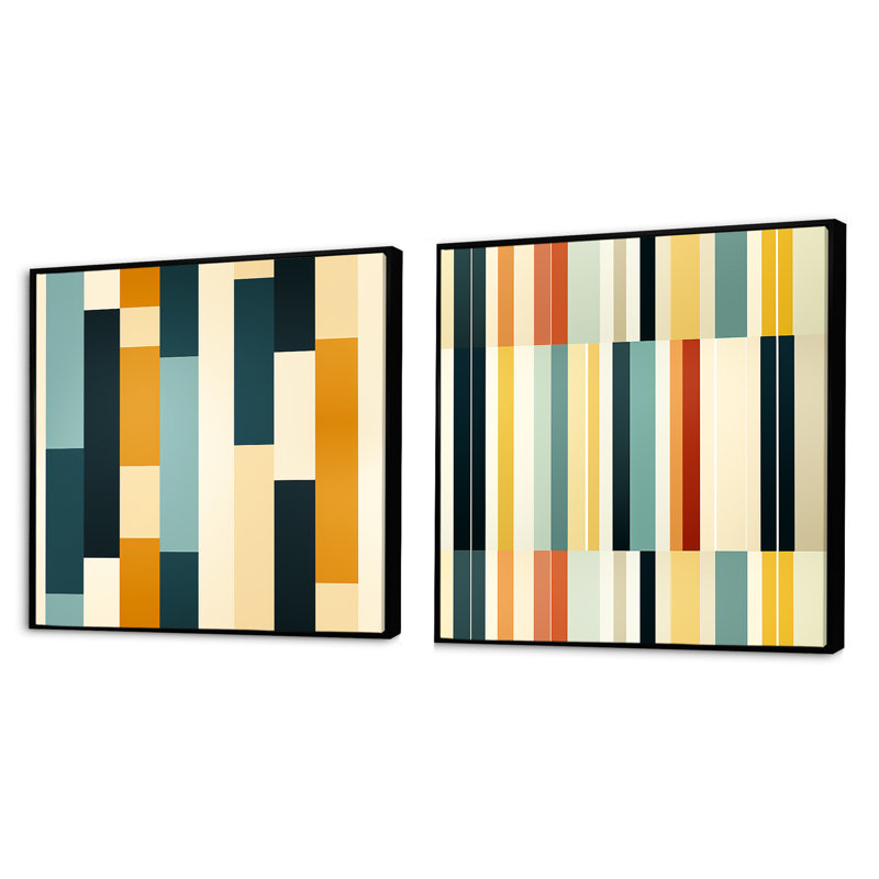 Cristofaro - Ensemble de 2 collages de formes carrées abstraites, Cadre flottant noir, H 30 po x l 61 po