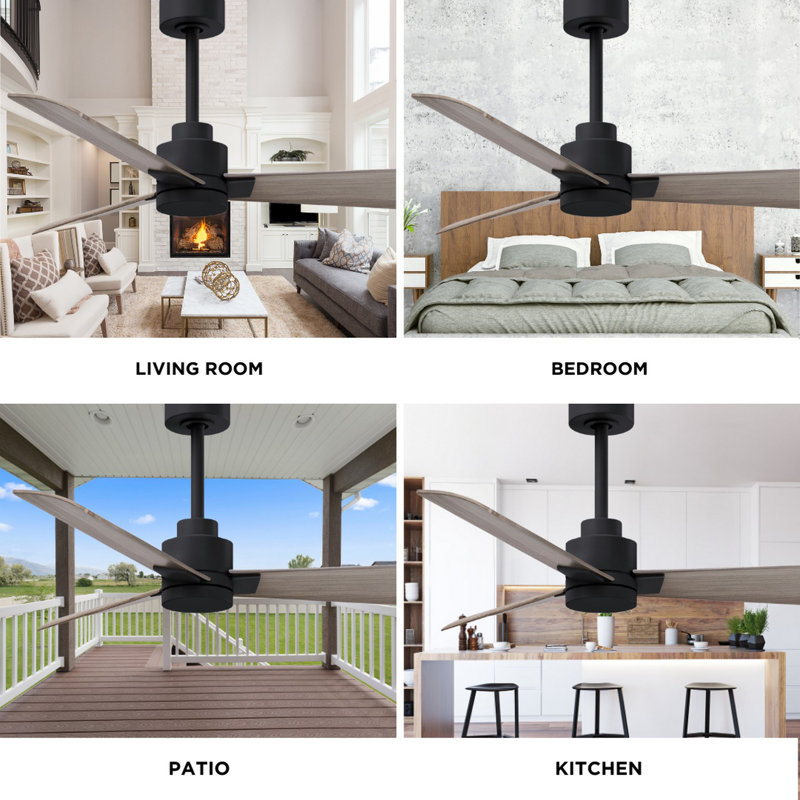 Alessandra Outdoor Downrod Ceiling Fan, Matte Black, Gray Ash Tone