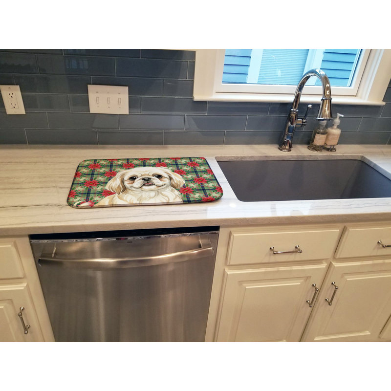 Tapis de séchage à la crème Pekingese Christmas PoinsettIas