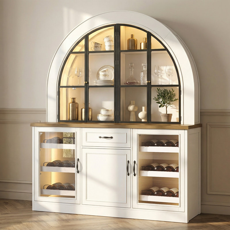 63" W Sideboard Cabinet Buffet Storage Cabinet With Arched Hutch