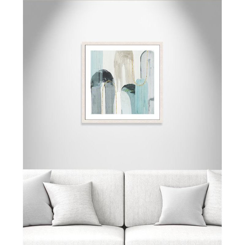 Blue Arches I - Art encadré autoportant, H 28 po x l 28 po x P 1,125 po, Cadre à grain de bois blanc