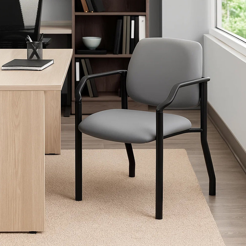 Chaise d'invité Theo avec structure en acier moderne, vinyle antimicrobien gris, Gris