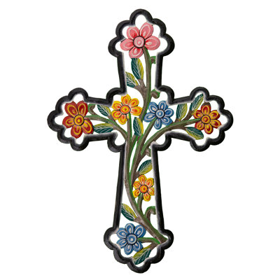 Croix florale peinte